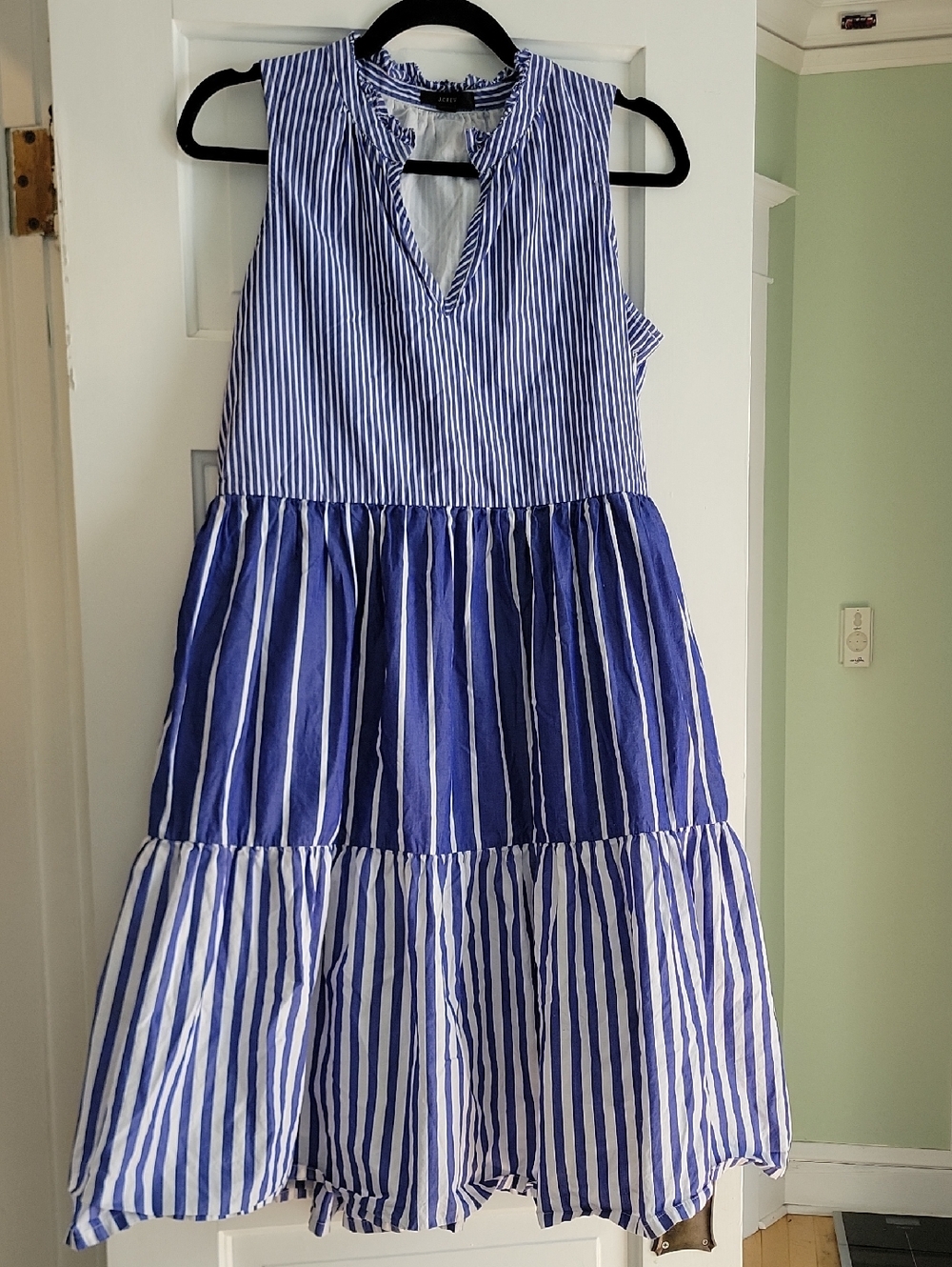 J Crew Blue & White Striped Sleeveless Tiered Dress - S